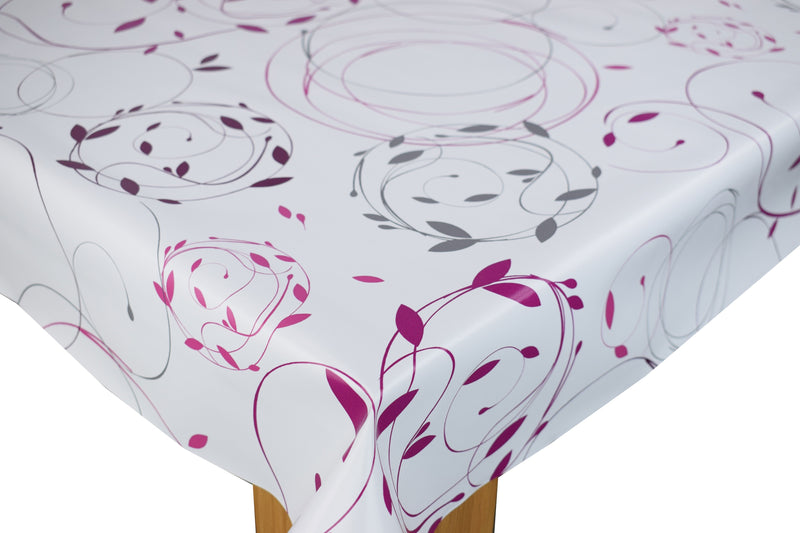 Leaf Swirl Fuschia Vinyl Oilcloth Tablecloth