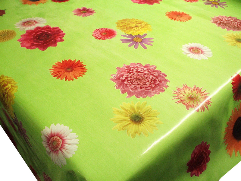 Funky Flowers on Green Vinyl Oilcloth Tablecloth