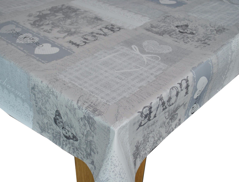 Round Wipe Clean Tablecloth Vinyl PVC 140cm Home Sweet Home Grey