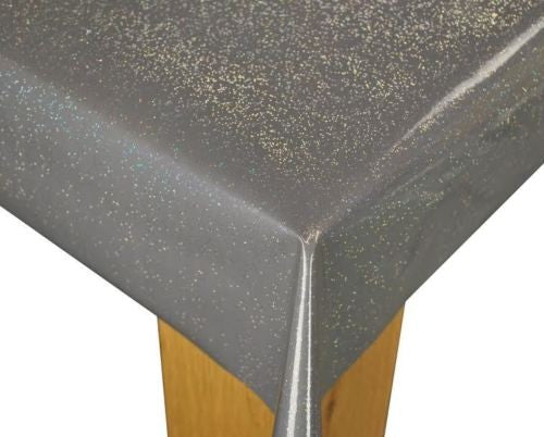 Round Wipe Clean Tablecloth Vinyl PVC 140cm Glittery Glitter Slate Grey