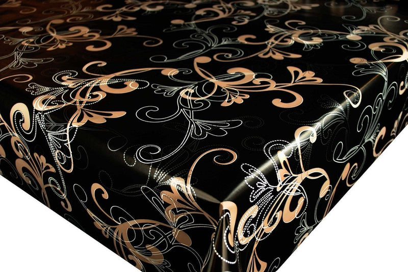 Round Wipe Clean Tablecloth Vinyl PVC 140cm Black Swirl