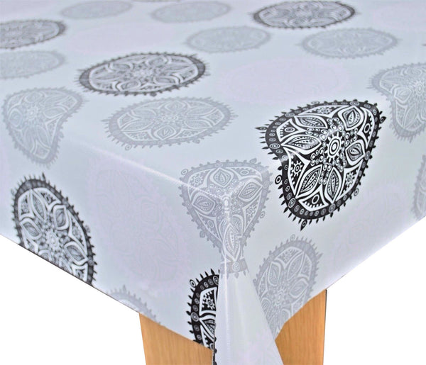 Round Wipe Clean Tablecloth Vinyl PVC 140cm Ellie Grey
