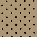 Round Wipe Clean Tablecloth Vinyl PVC 140cm Taupe and Black Polka Dot