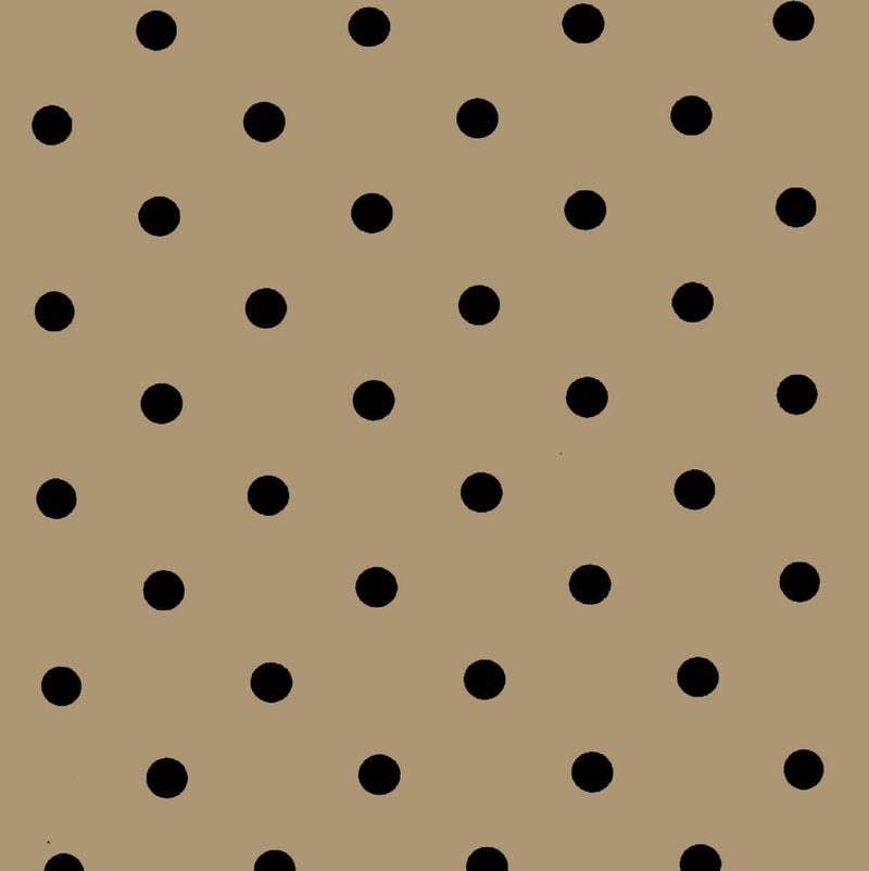 Round Wipe Clean Tablecloth Vinyl PVC 140cm Taupe and Black Polka Dot