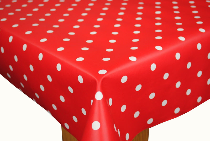 Round Wipe Clean Tablecloth Vinyl PVC 140cm Red Polka Dot