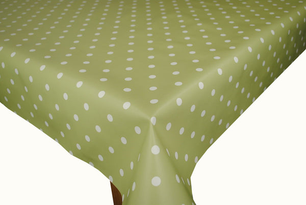 Round Wipe Clean Tablecloth Vinyl PVC 140cm Sage Polka Dot