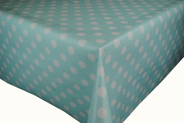 Round Wipe Clean Tablecloth Vinyl PVC 140cm Duckegg Spot