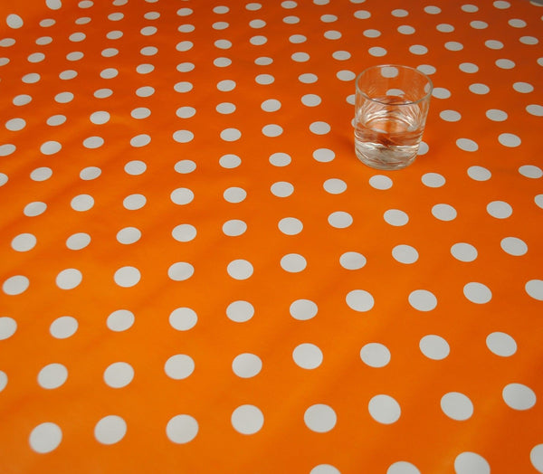 Round Wipe Clean Tablecloth Vinyl PVC 140cm Orange Spot