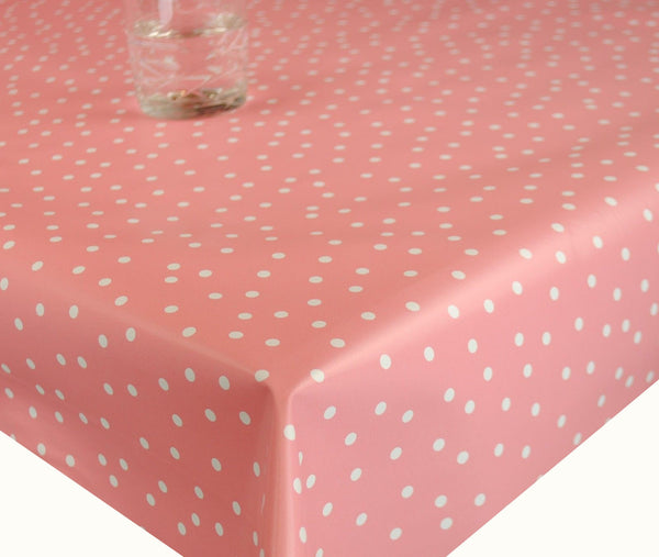 Round Wipe Clean Tablecloth Vinyl PVC 140cm Random Pink Spot