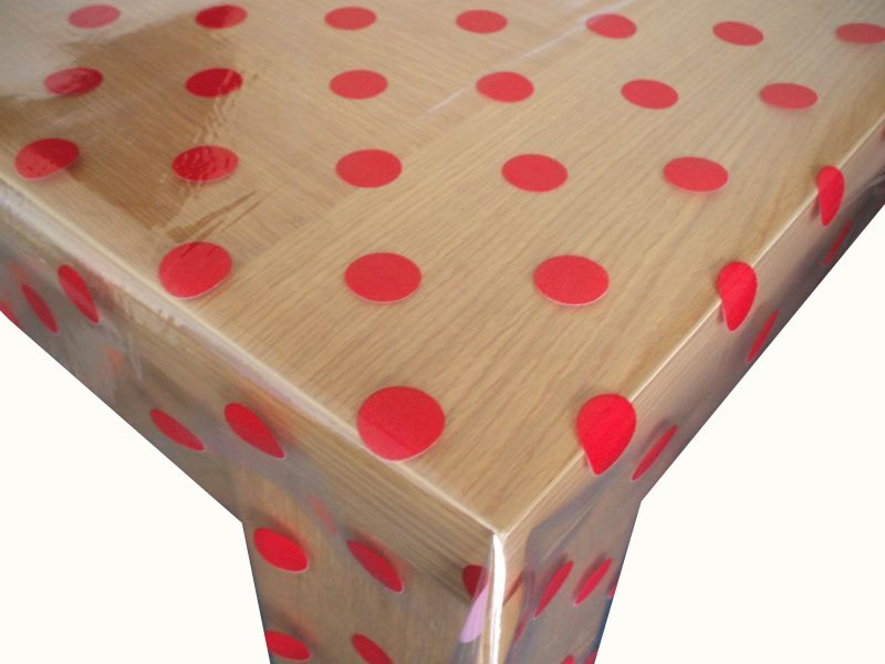 Round Wipe Clean Tablecloth Vinyl PVC 140cm Red Spot on Crystal Clear