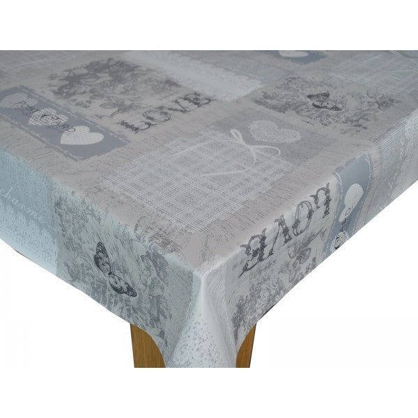 Square Wipe Clean Tablecloth Vinyl PVC 140cm x 140cm Home Sweet Home Grey