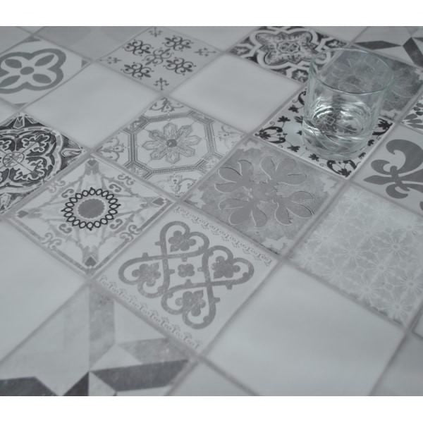 Square Wipe Clean Tablecloth Vinyl PVC 140cm x 140cm Lisbon Tiles Grey