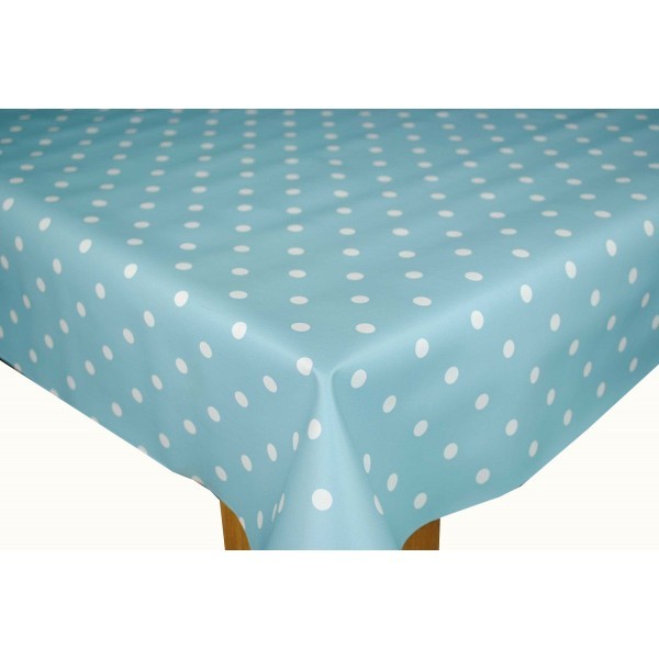 Square Wipe Clean Tablecloth Vinyl PVC 140cm x 140cm Duck Egg Polka Dot