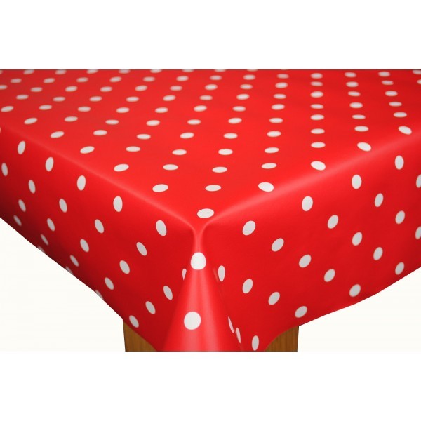 Square Wipe Clean Tablecloth Vinyl PVC 140cm x 140cm Red Polka Dot