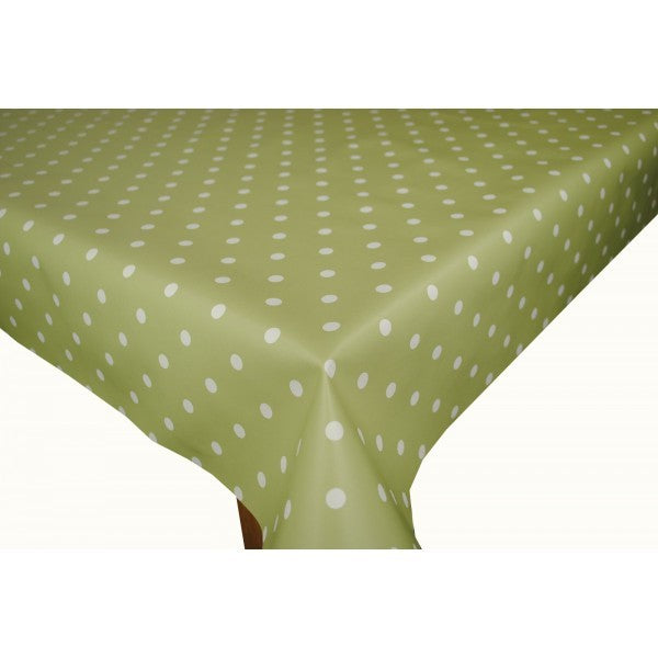 Square Wipe Clean Tablecloth Vinyl PVC 140cm x 140cm Sage Polka Dot