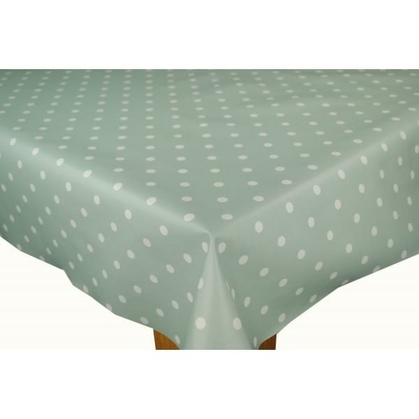 Square Wipe Clean Tablecloth Vinyl PVC 140cm x 140cm Duck Egg Green Polka dot