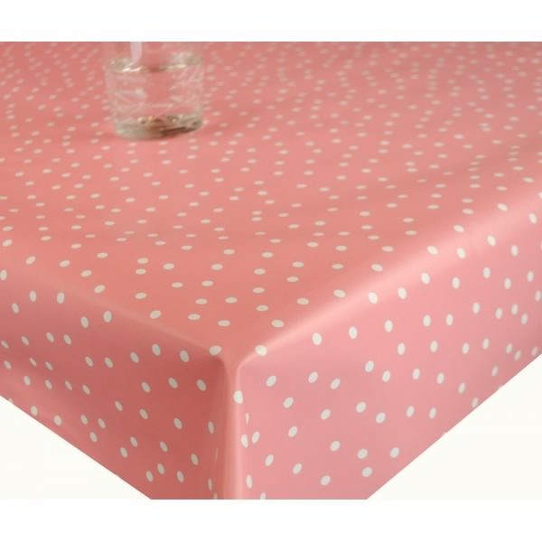 Square Wipe Clean Tablecloth Vinyl PVC 140cm x 140cm Random Pink Spot