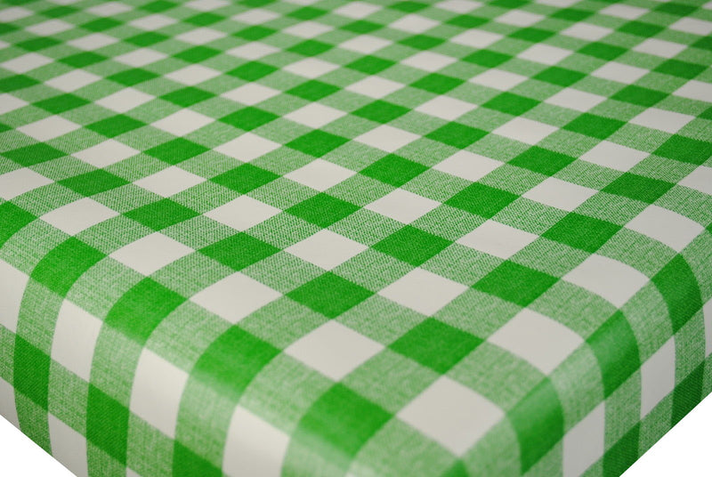 Round Wipe Clean Tablecloth Vinyl PVC 140cm Green Gingham Check