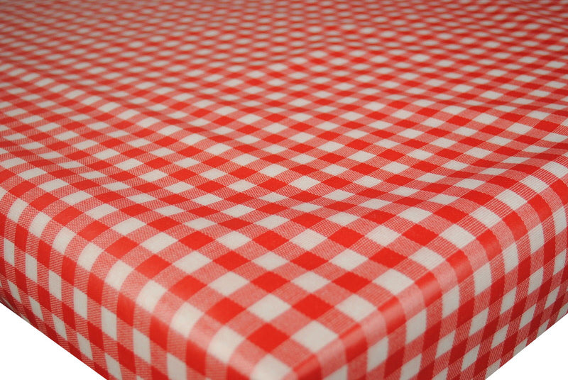 Round Wipe Clean Tablecloth Vinyl PVC 140cm Red Bistro Gingham Check