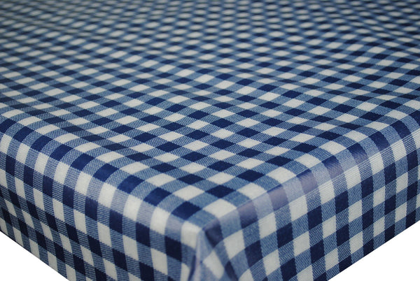 Round Wipe Clean Tablecloth Vinyl PVC 140cm Navy Blue Bistro Gingham Check