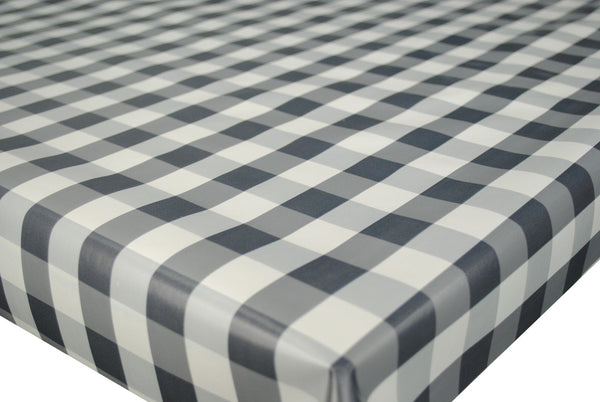Square Wipe Clean Tablecloth Vinyl PVC 140cm x 140cm Dark Grey Gingham Check