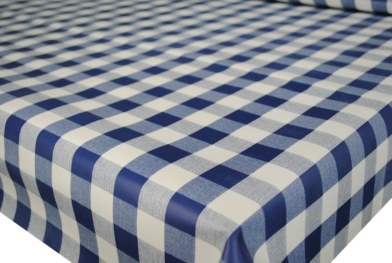 Square Wipe Clean Tablecloth Vinyl PVC 140cm x 140cm Navy Blue Gingham Check 25mm