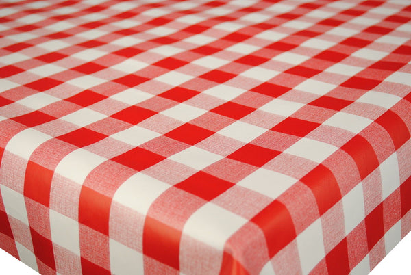 Square Wipe Clean Tablecloth Vinyl PVC 140cm x 140cm Red Gingham Check 25mm