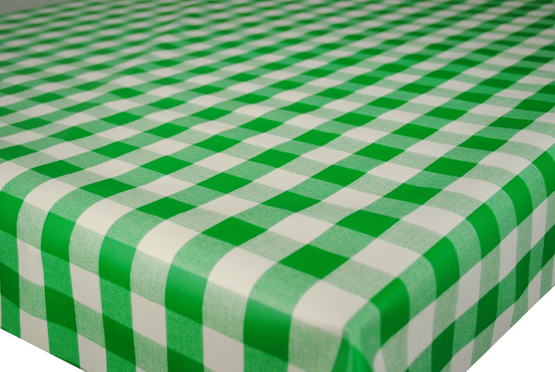Square Wipe Clean Tablecloth Vinyl PVC 140cm x 140cm Green Gingham Check 25mm