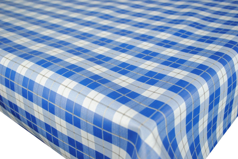 Round Wipe Clean Tablecloth Vinyl PVC 140cm Blue Farmhouse Chequered