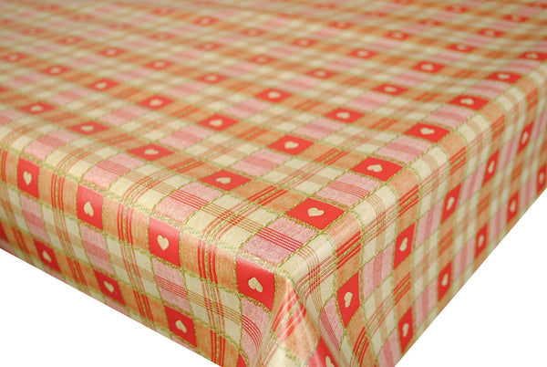 Square Wipe Clean Tablecloth Vinyl PVC 140cm x 140cm Red Sweetheart Check