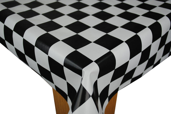 Square Wipe Clean Tablecloth Vinyl PVC 140cm x 140cm Black White Chef Racing Check