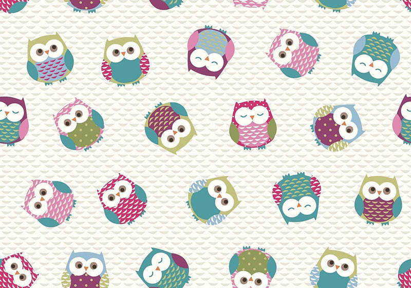 Round Wipe Clean Tablecloth PVC Oilcloth  132cm Owls Multi