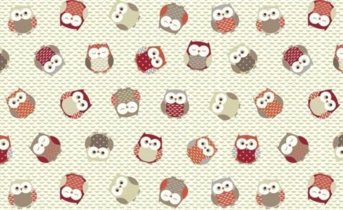 Round Wipe Clean Tablecloth PVC Oilcloth  132cm Owls Sage / Orange