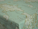 Round Wipe Clean Tablecloth PVC Oilcloth 132cm Maps Duckegg