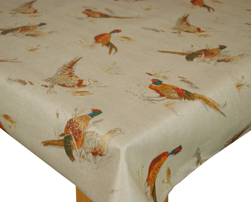 Round Wipe Clean Tablecloth PVC Oilcloth  132cm Pheasants (Matte Finish)
