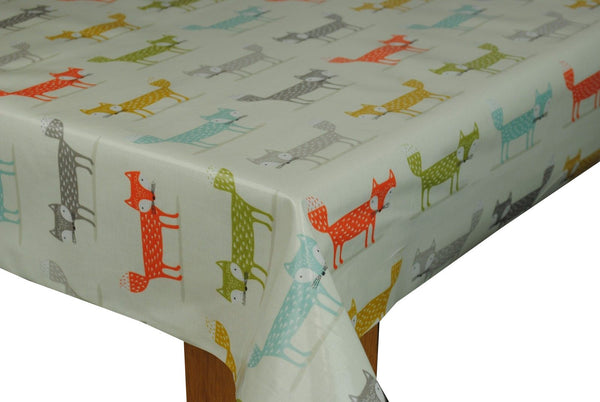 Round Wipe Clean Tablecloth PVC Oilcloth  132cm Foxy Fox Multi