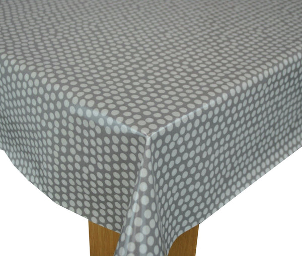 Round Wipe Clean Tablecloth PVC Oilcloth  132cm Spotty Grey