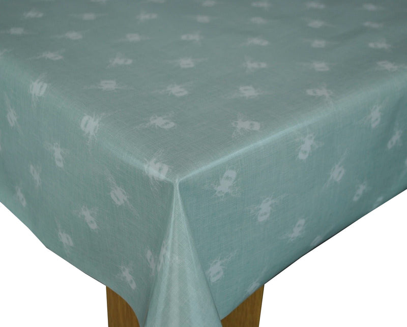 Round Wipe Clean Tablecloth PVC Oilcloth  132cm Bees Duckegg by Fryetts Fabrics