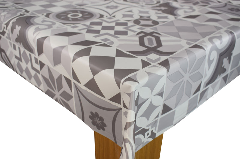 Extra Wide Grey Tiles Vinyl Oilcloth Tablecloth 180cm wide