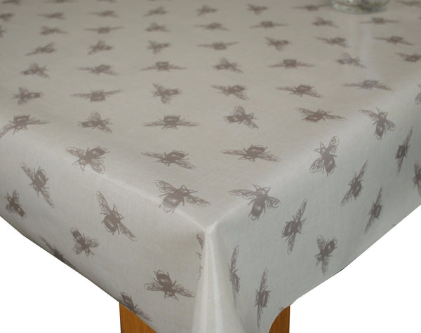Square Wipe Clean Tablecloth  PVC Oilcloth 132cm x 132cm Bees On Linen by Fryetts Fabrics