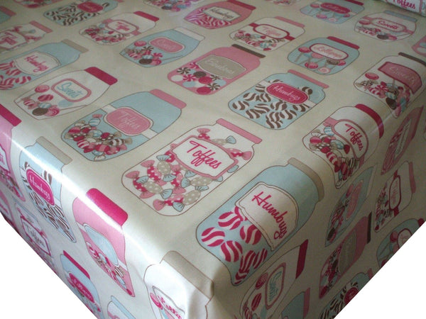 Round Wipe Clean Tablecloth PVC Oilcloth  132cm Sweet Jars