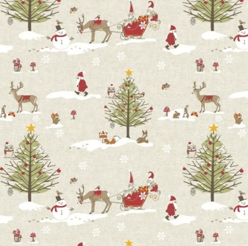Round Wipe Clean Tablecloth PVC Oilcloth  132cm Christmas Woodland