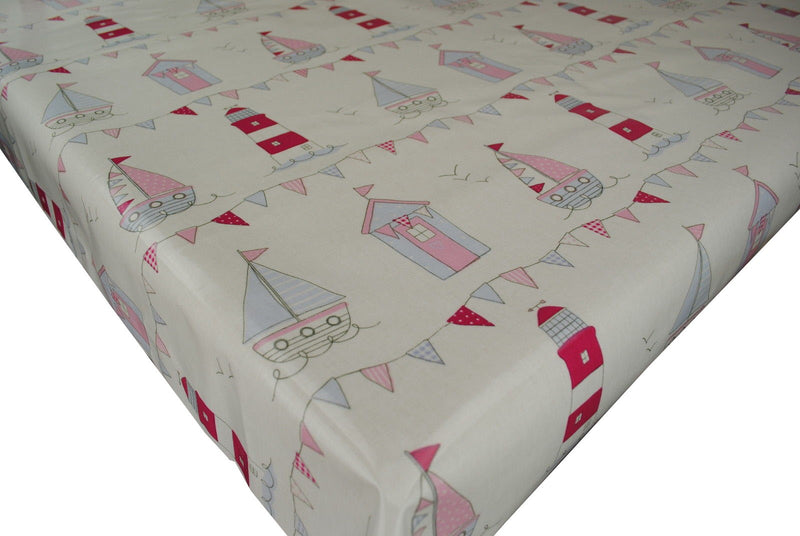 Square Wipe Clean Tablecloth  PVC Oilcloth 132cm x 132cm Maritime Pink
