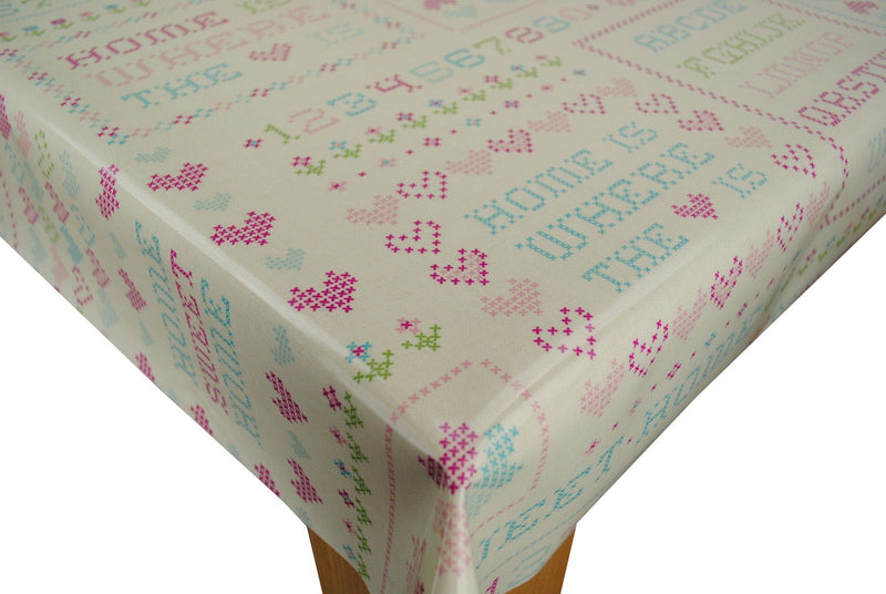 Square Wipe Clean Tablecloth  PVC Oilcloth 132cm x 132cm Home Sweet Home