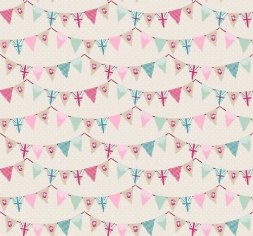 Square Wipe Clean Tablecloth  PVC Oilcloth 132cm x 132cm Bunting Flags Pink