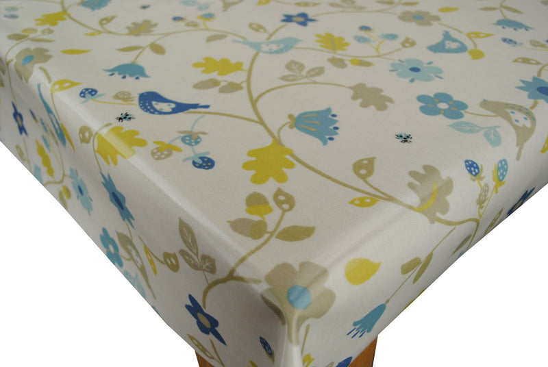 Round Wipe Clean Tablecloth PVC Oilcloth  132cm Bramble Chambray