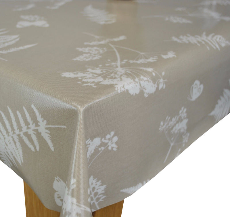 Round Wipe Clean Tablecloth PVC Oilcloth  132cm Moorland Taupe