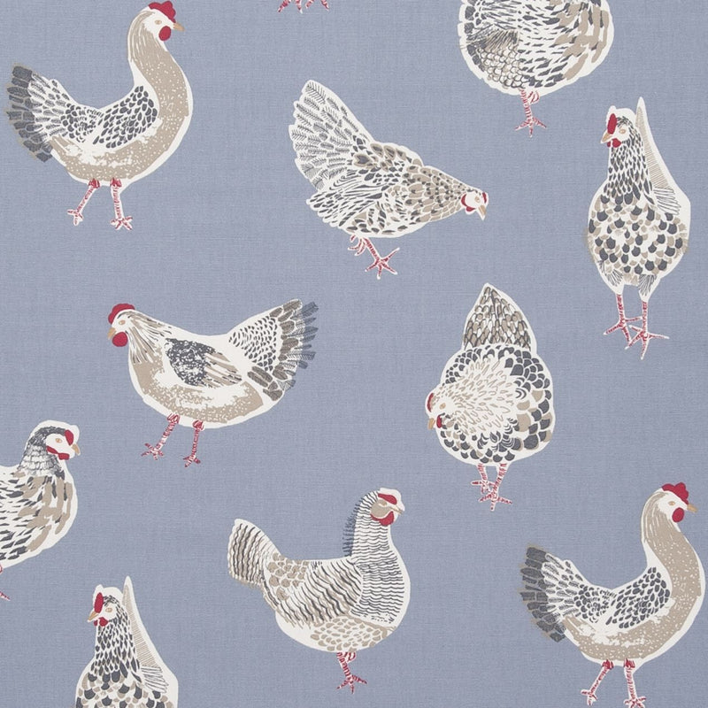 Round Wipe Clean Tablecloth PVC Oilcloth  132cm Rooster Denim
