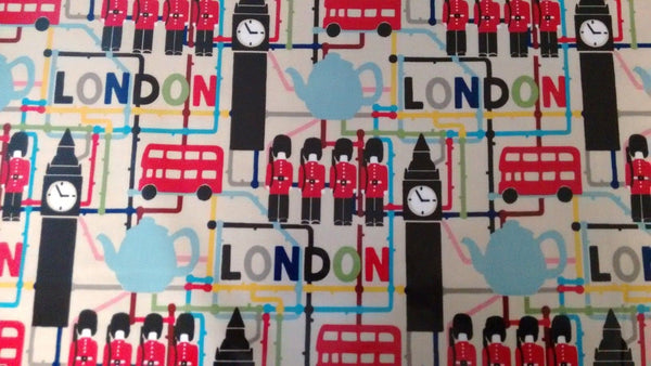Round Wipe Clean Tablecloth PVC Oilcloth  132cm London Multi