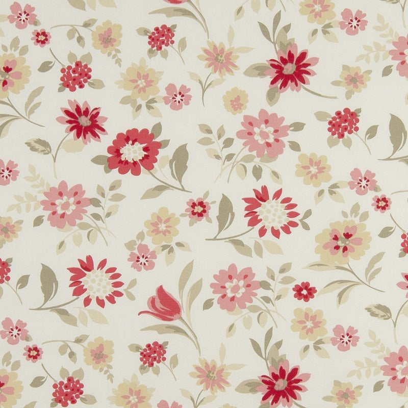 Round Wipe Clean Tablecloth PVC Oilcloth  132cm Wildflowers Rouge